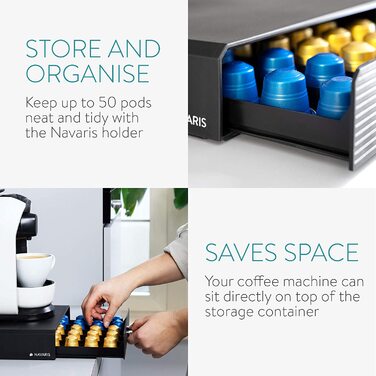 Підставка для кавових капсул Navaris для Nespresso, зберігання 50 капсул, чорна коробка для кавомашини