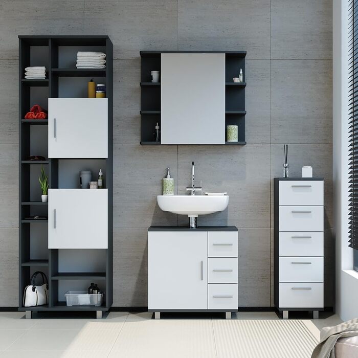 Пенал для ванної Vicco Ilias, антрацит/білий, 30x95 см