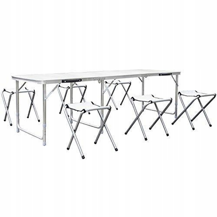 Складаний туристичний стіл MatMay 180x60 см, білий + 6 стільців