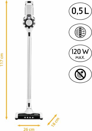 Акумуляторний ручний пилосос TZS First Austria 2-в-1 з LED підсвіткою, HEPA-фільтром, настінною зарядкою, 0,5 л, до 40 хв роботи, білий/сірий
