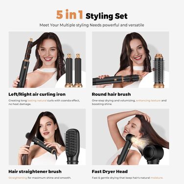 Набір для укладки волосся Hairstyler 5-в-1 з автозавиткою та феном, чорний