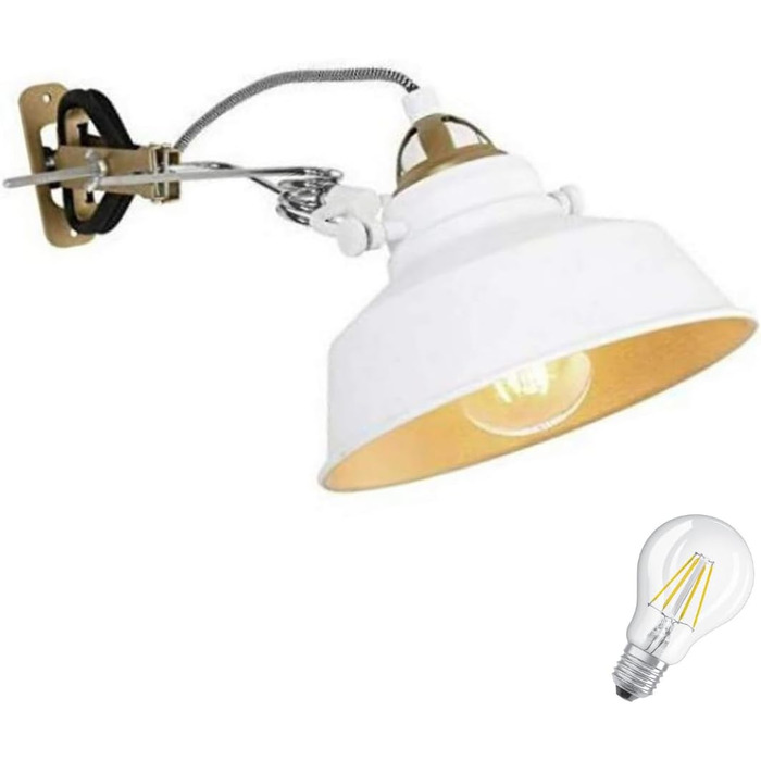 Світлодіодна настільна лампа-кліпса для читання, вінтажна, E27, 4Вт LED, біло-золота, для ліжка чи офісу