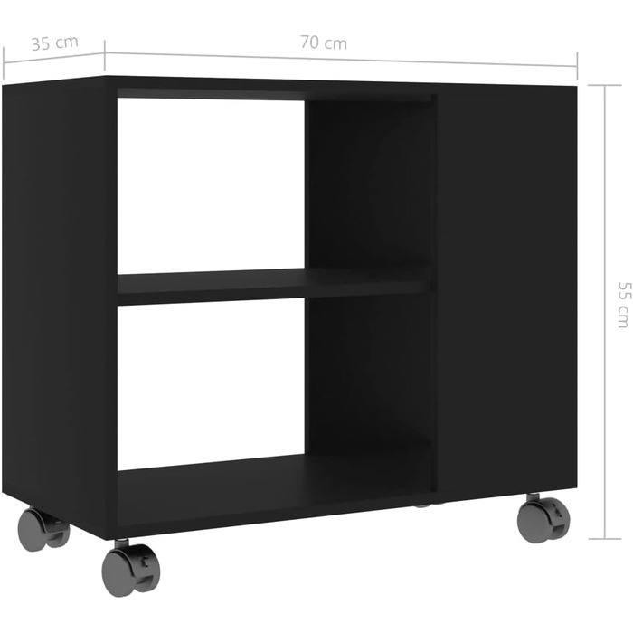 Журнальний стіл vidaXL на колесах, 2 рівні, чорний, 70x35x55 см, ДСП, для вітальні, кавовий/чайний стіл
