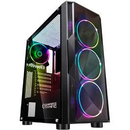 EMPIRE GAMING Diamond – ігровий корпус для ПК ATX, ARGB підсвітка, фасад із діамантового плексигласу, бічна дверцята із загартованого скла, 4 вентилятори 120 мм з адресною RGB LED 5V