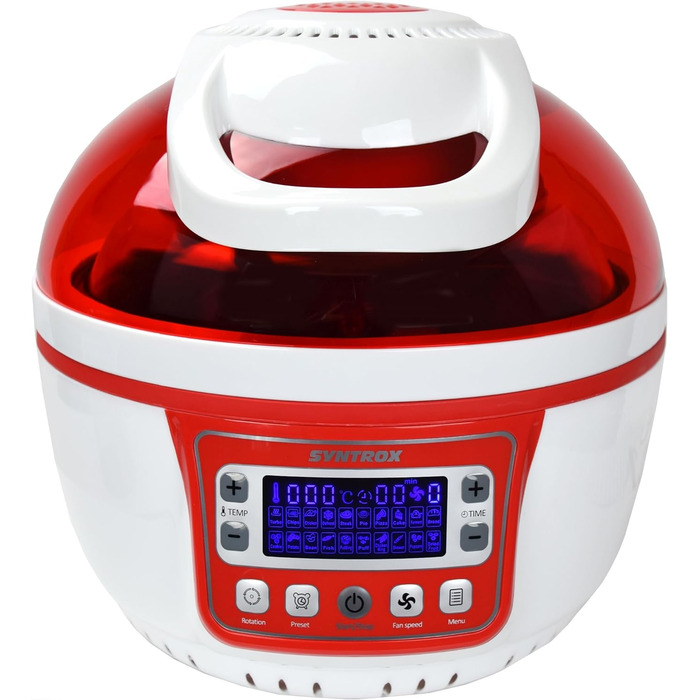 Аерофритюрниця Syntrox Germany Turbo 10 л, LED-дисплей, до 250°C, без олії, червона