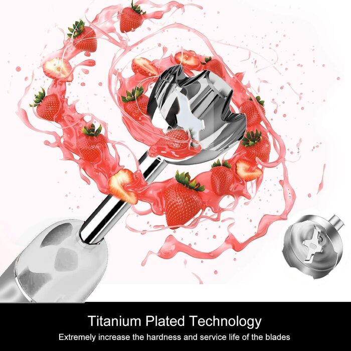 Занурювальний блендер MegaWise Pro Titanium 3-в-1, потужний мотор, 12 швидкостей, титанові леза, вінчик та спінювач для молока, чорний