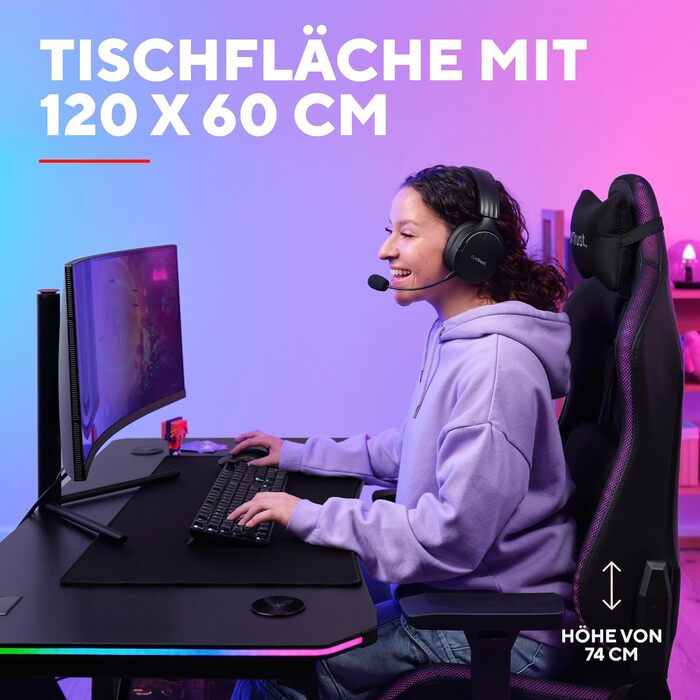 Ігровий стіл Trust Gaming GXT 709W Luminus RGB з підсвічуванням LED, 10 режимів, USB, для геймерів, білий (120x60 см)