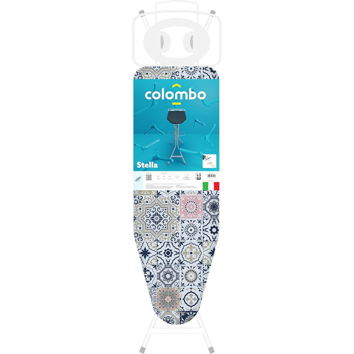 Праска-дошка Colombo STELLA 120x40 см з підставкою для парогенератора, металева, бавовняний чохол, різнокольорова