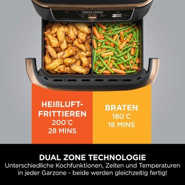 Фритюрниця Ninja Foodi FlexDrawer AF500EUCP: 10.4л, Dual Zone, 7-в-1, Чорний & Мідний, Знімний роздільник