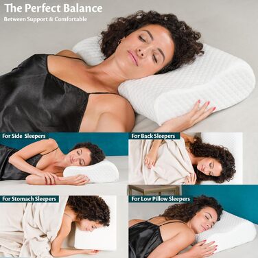 Ортопедична подушка для шиї з Memory Foam HART 55x35x13/11 см. Підтримка шиї, антихрап, знімний чохол.