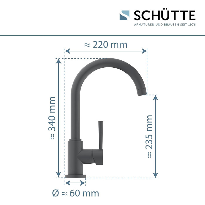 Змішувач кухонний SCHÜTTE Cornwall 79164 антрацит матовий, поворотний на 360°, для мийки високого тиску
