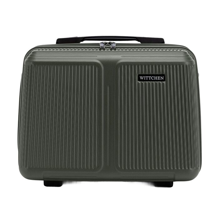 Валіза велика Wittchen Stripes Line XL (76.5x50x29 см) — Жорстка пластикова валіза-тролей ABS 96 л, 4 колеса 360°, кодовий замок, колір Khaki (з косметичкою S)
