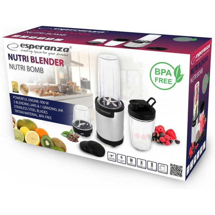 Блендер Esperanza EKM030 Nutri 9в1, 900Вт, сріблястий, персональний