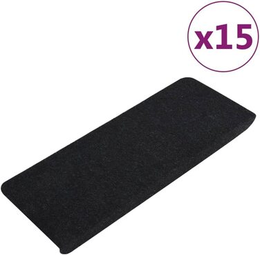 Набір з 15 самоклеючих килимків для сходів vidaXL, чорні, 65x24,5x3,5 см, захист сходинок, з клейкою стрічкою