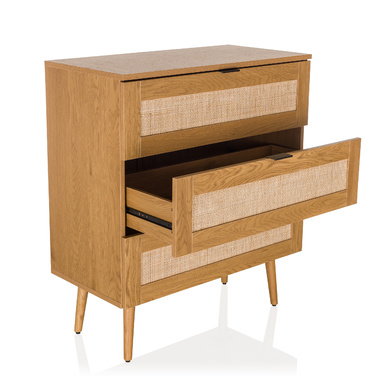 Комод BOHEO K 80x40x91 см 3 шухляди ротанг плетений дуб hjh LIVING