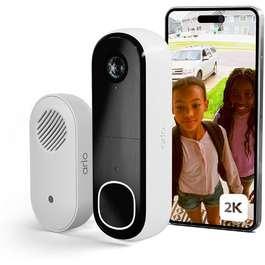 Відеодомофон Arlo 2K HD з камерою та дзвінком, бездротовий Wi-Fi, датчик руху, двосторонній аудіозв'язок, нічне бачення, сумісний з Alexa, сигналізація, тестовий період Secure Plan