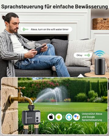 Таймер для поливу Wi-Fi 2 виходи: Розумний контроль поливу саду, 5 планів, для газонів та автоматичних систем