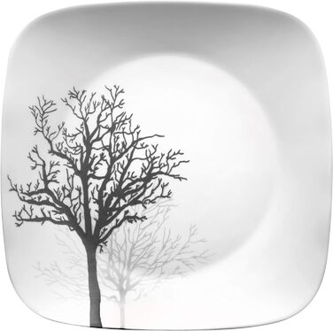 Набір посуду Corelle Timber Shadows 18 предметів, чорний і білий, для 6 персон, ударостійкий – квадратні тарілки 26 см, 17 см і миски 530 мл