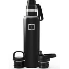 Термофляга IRON °FLASK Edelstahl 710 мл чорна: металева, подвійні стінки, ізольована, з 3 кришками, для спорту, школи, фітнесу, кемпінгу, без BPA