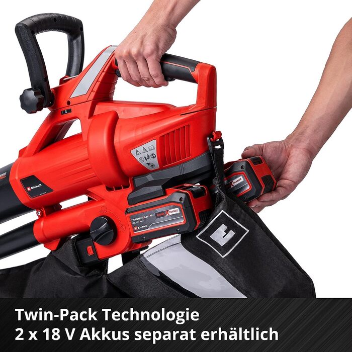 Einhell GE-CL 36 Li E-Solo Акумуляторний пилосос-повітродувка Power X-Change (2x18V, 210 км/год, безщітковий мотор, 45л мішок, ремінь, без акумулятора та зарядного пристрою)
