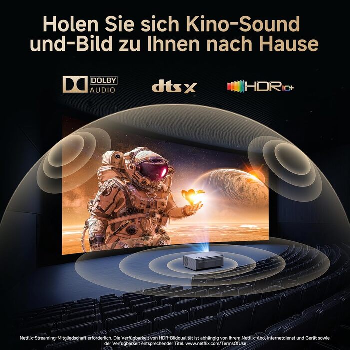 4K Smart-проектор Kogata з Netflix, HDR, Wi-Fi 6 та Bluetooth для дому та вулиці – Автофокус, 6D Keystone, звук кінотеатру