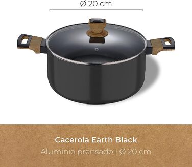 Каструля BERGNER Earth Black 20 см, алюміній, дерев'яні ручки, антипригарна, для індукції, сіра