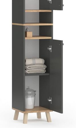 Шафа для ванної Vicco Senyo, антрацит/дуб золотий, 30x174 см, високий пенал