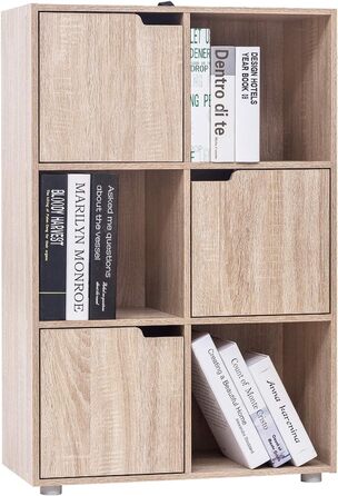 Книжкова шафа WOLTU з 3 дверцятами та 6 полицями, дуб, 29x91x59,6 см, офісний стелаж-роздільник