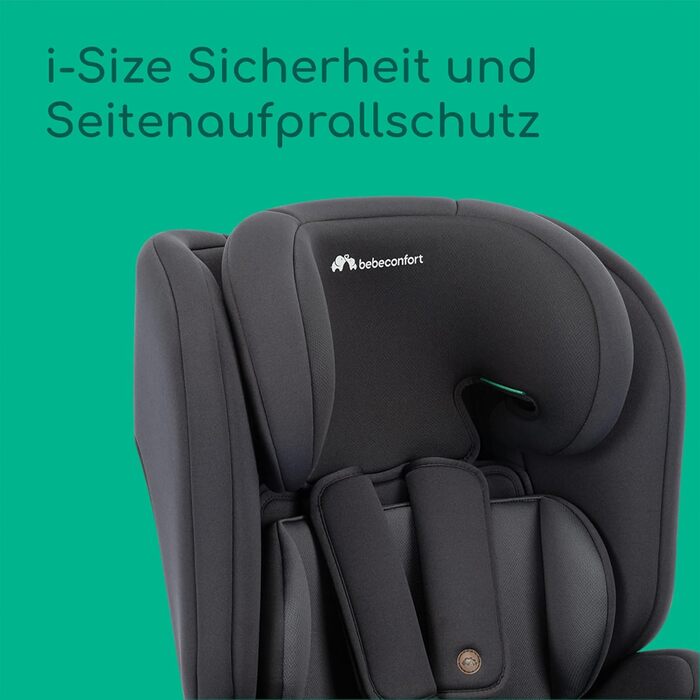 Автокрісло Bebeconfort Mitwachsender Kindersitz 9-36 кг, 15 міс. - 12 років, 76-150 см, збоку захист, 11 положень підголівника, інтегровані підлокітники, EverFix Plus i-Size (Чорний)