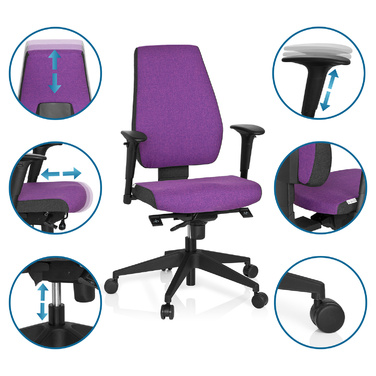 Офісне крісло / поворотне крісло PRO-TEC 500 Тканина темно-сірий/фіолетовий hjh OFFICE