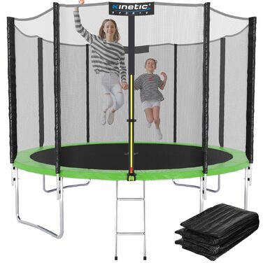Батут вуличний KINETIC SPORTS Salto Plus Ø244 см з сіткою, драбиною та захисним покриттям для дітей (Зелений)