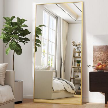 Дзеркало підлогове велике BEAUTYPEAK 76x180 см, повнорозмірне, настінне/підлогове, золоте, для спальні, вітальні, гардеробної
