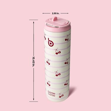 Термопляшка для води BOTTLE BOTTLE 750 мл з трубочкою, кришкою та ручкою — герметична, BPA-free, з подвійними стінками (принт Корова/Happy Cherry), для спорту та фітнесу