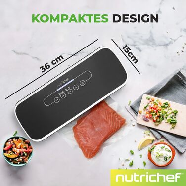 NutriChef PKVS Вакуумний пакувальник стартовий набір | Автоматичний запаювач пакетів | Компактна система для збереження свіжості продуктів | Перевірена лабораторією, універсальна система консервації їжі | Для сухого та вологого використання (Чорний)