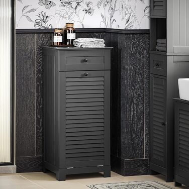 Шафа для білизни SoBuy BZR73-DG з висувним кошиком, темно-сіра, 40x90x38 см, для ванної, органайзер для прання