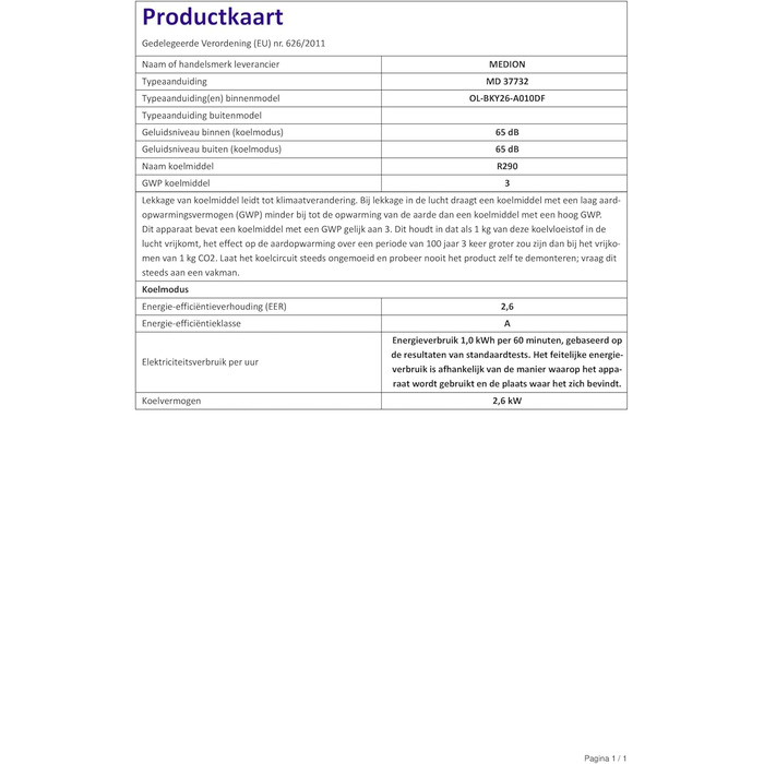 Мобільний кондиціонер Medion P901 з відведенням повітря 9000 BTU (3-в-1: охолодження, осушення, вентиляція), Wi-Fi, керування зі смартфона, режим сну, для приміщень до 32 м²