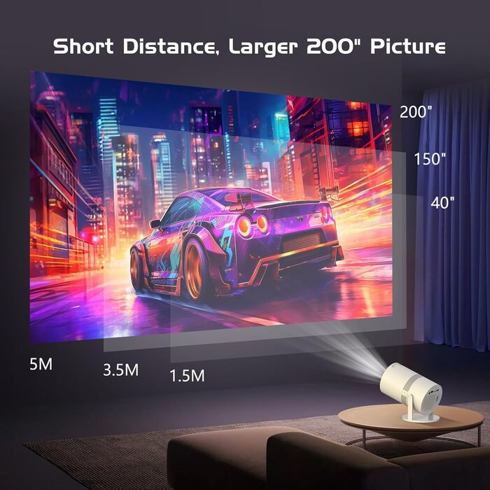 Міні-проектор Smart Beamer з Android OS, WiFi 6 та Bluetooth, Full HD 1080P, поворот на 210°, автокоррекція трапеції та 50% зум для дому та вулиці