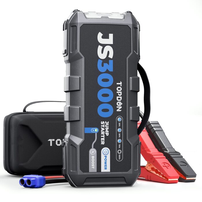 TOPDON JS3000 Powerbank-пускозарядний пристрій для авто, 24000mAh, 3000A, сумісний з бензиновими (9L) та дизельними (7L) двигунами, вбудований LED, EVA-сумка