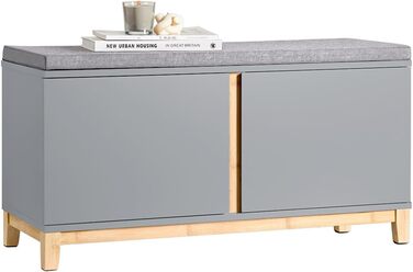 Стійка для взуття з сидінням SoBuy FSR117-HG, вузька, з місцем для зберігання, світло-сіра, 90x47x34 см – банкетка для передпокою, комод для взуття