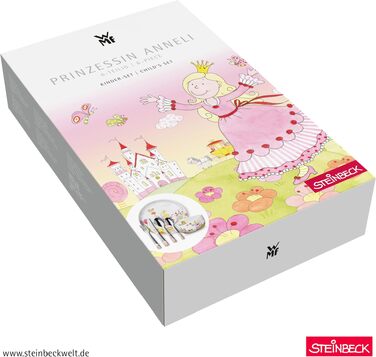 Дитячий порцеляновий набір посуду WMF Prinzessin Anneli (6 предметів) з гравіюванням імені, тарілка, миска та столові прибори для дітей від 3 років