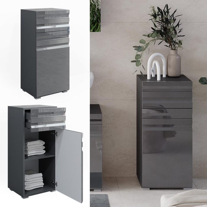 Пенал для ванної Vicco Freddy, антрацит глянець, 36x79 см