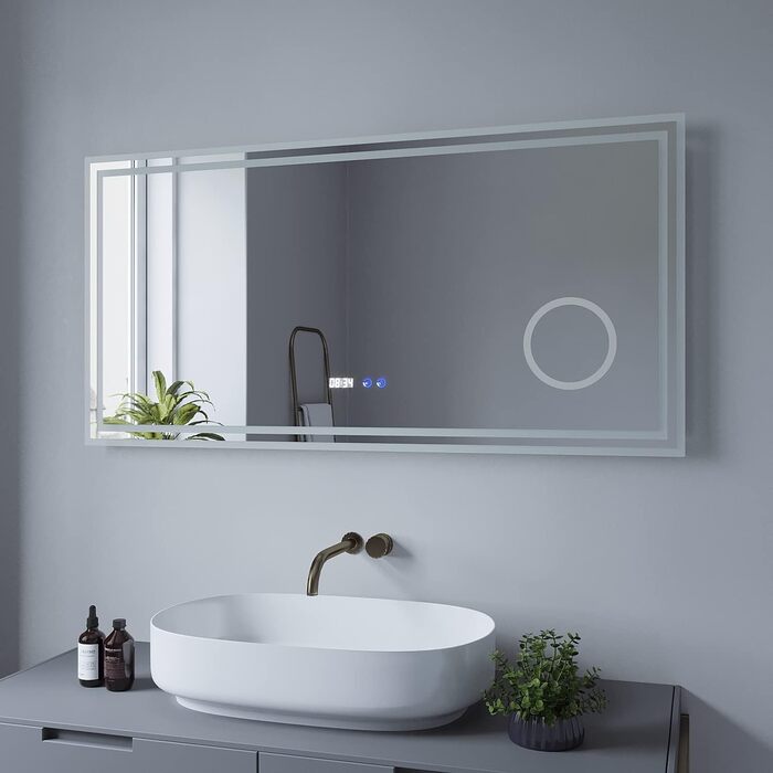 Дзеркало для ванної кімнати AQUABATOS LED 50x70 см з підсвічуванням, сенсорним вимикачем, регулюванням температури світла (6400K), IP44, CE, енергозберігаюче. Серія Essens