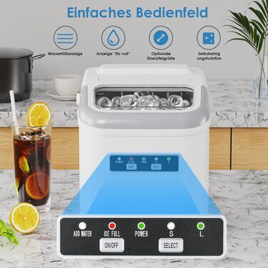 Льодогенератор побутовий Eiswürfelmaschine 12 кг/24год, 2 розміри льоду, самоочищення, білий