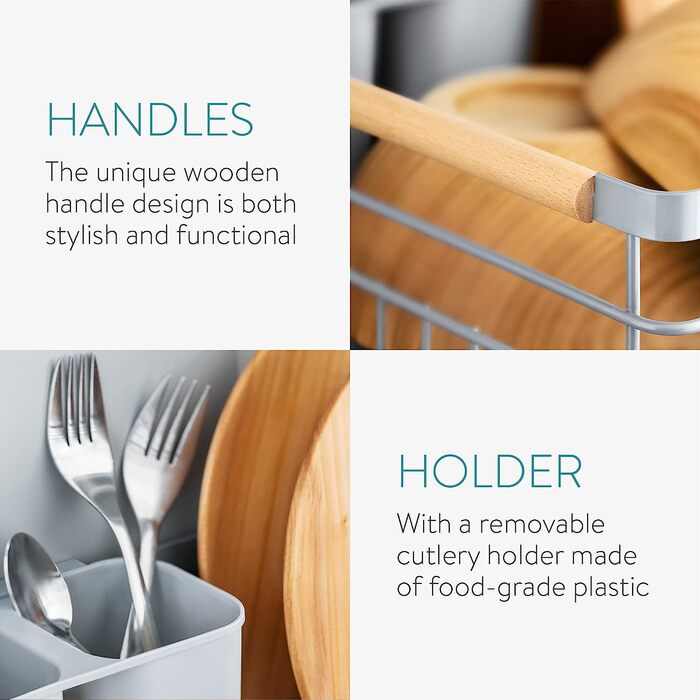 Сушарка для посуду Navaris, з піддоном, сіра – стійка для тарілок, склянок і столових приборів, сушарка для кухонної раковини