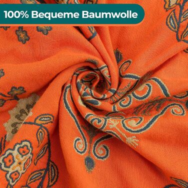 HOORDRY плед з бавовни двосторонній Boho, покривало з китицями 230×250 см, м'яка тепла ковдра для дивану, ліжка чи крісла, зелено-оранжева
