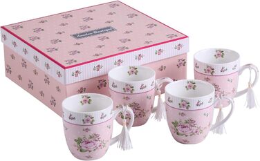 Набір чашок для кави London Boutique K414, рожевий, 330 мл, 4 шт. - кераміка, вінтажний стиль, для подарунка