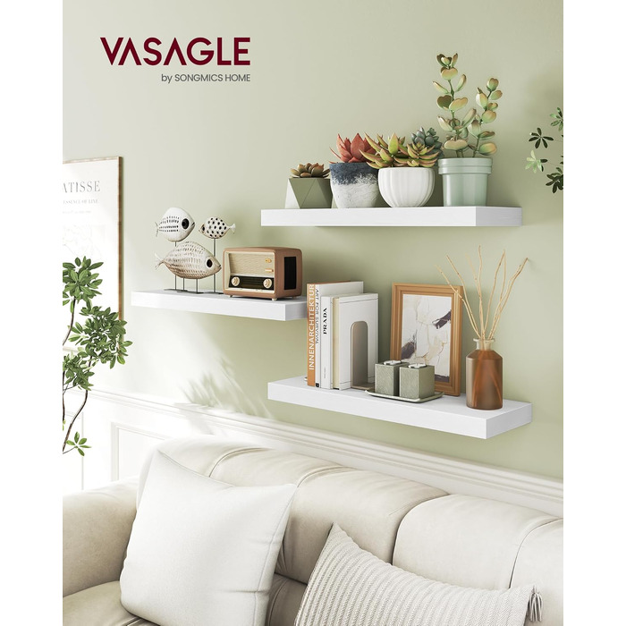 Полиця настінна VASAGLE Custos (набір 4 шт.) 20x60x3.8 см, біла - для вітальні, кухні, офісу