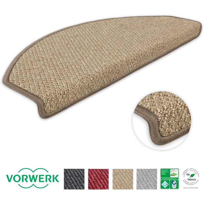 Комплект килимків для сходів Metzker Vorwerk Lord, напівкруглі, 18 шт, світло-коричневі