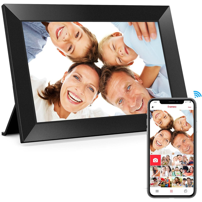 Цифровий фоторамка Frameo 10.1 дюйма WiFi, IPS сенсорний екран, 32GB, автоматичне обертання, для стін, миттєва відправка фотографій