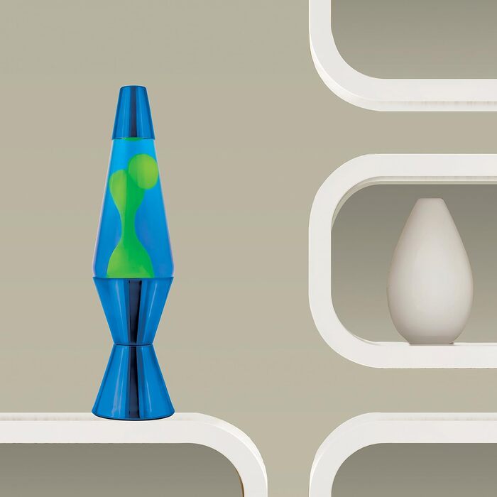 Лава-лампа Lava Lampe 2103 (36.8 см): білий віск, синя рідина, срібляста основа та кришка — оригінальний нічник для створення атмосфери